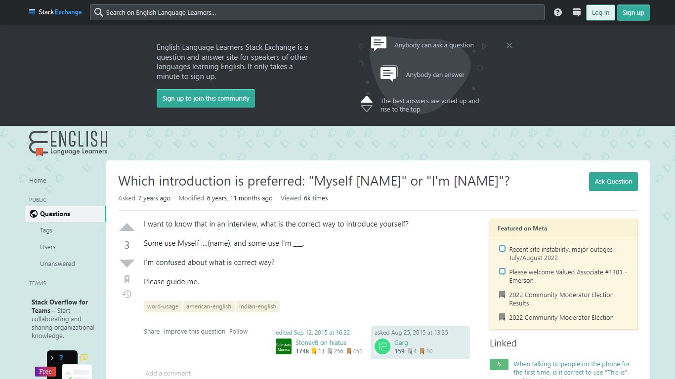 Which introduction is preferred: "Myself [NAME]" or "I'm [NAME]"?