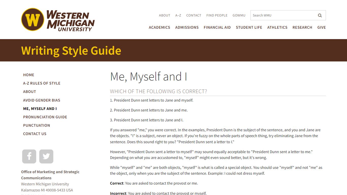 Me, Myself and I | Writing Style Guide | Western Michigan University