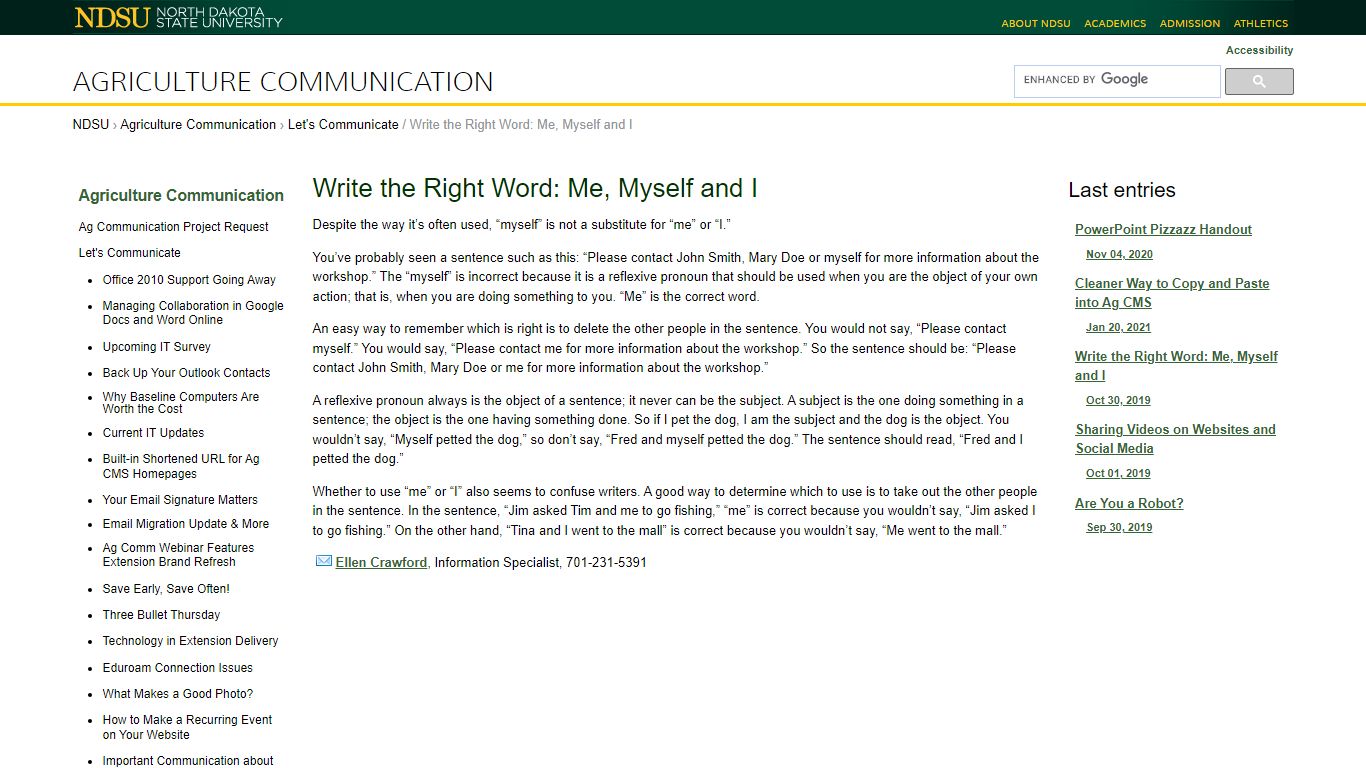 Write the Right Word: Me, Myself and I — Agriculture Communication