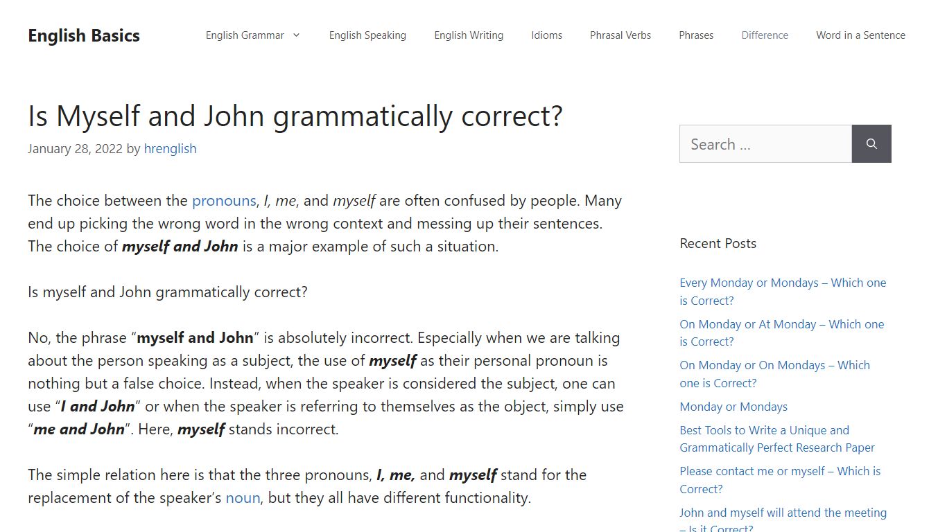 Is Myself and John grammatically correct? - English Basics